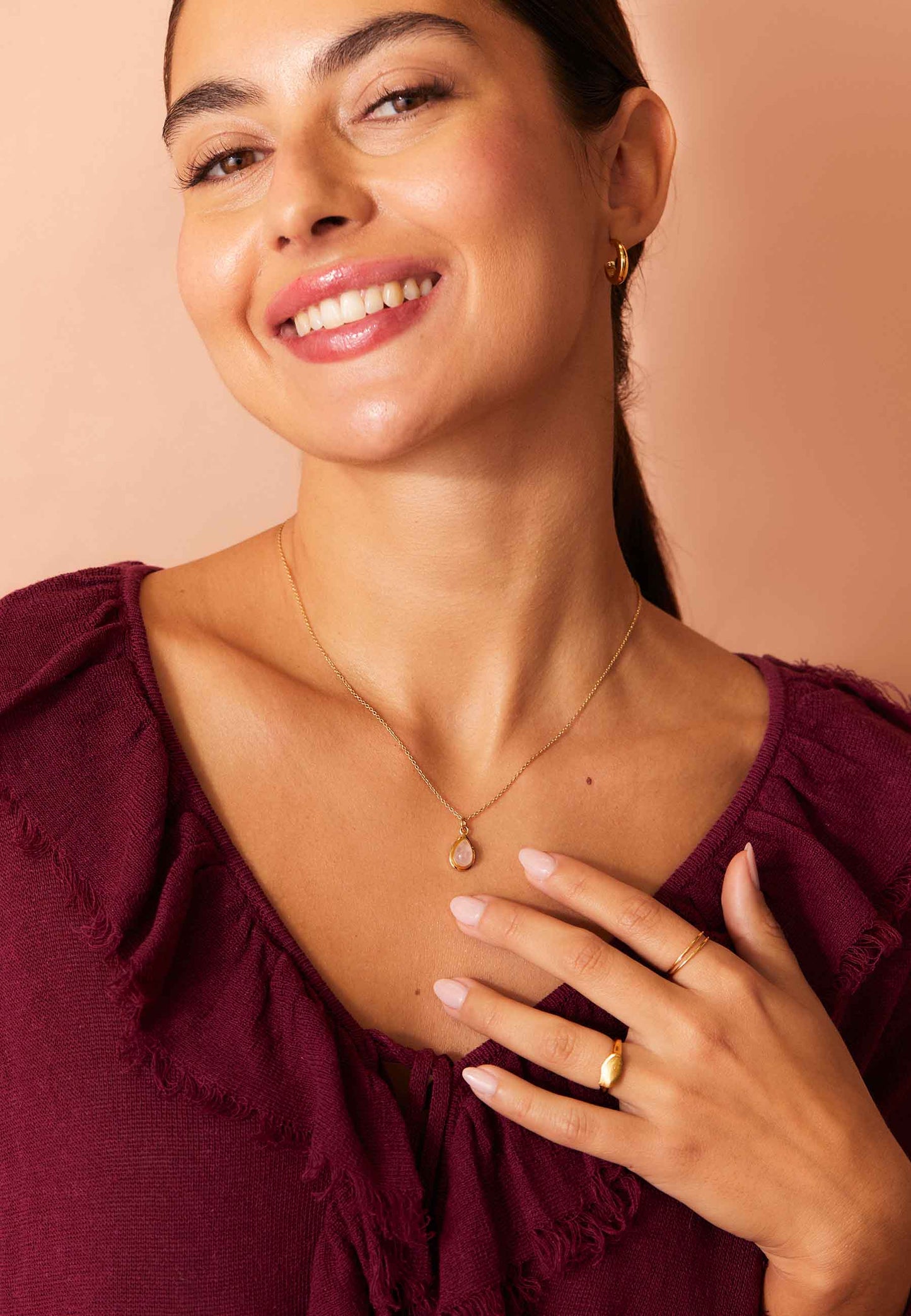 COLLIER RAKA QUARTZ ROSE OR