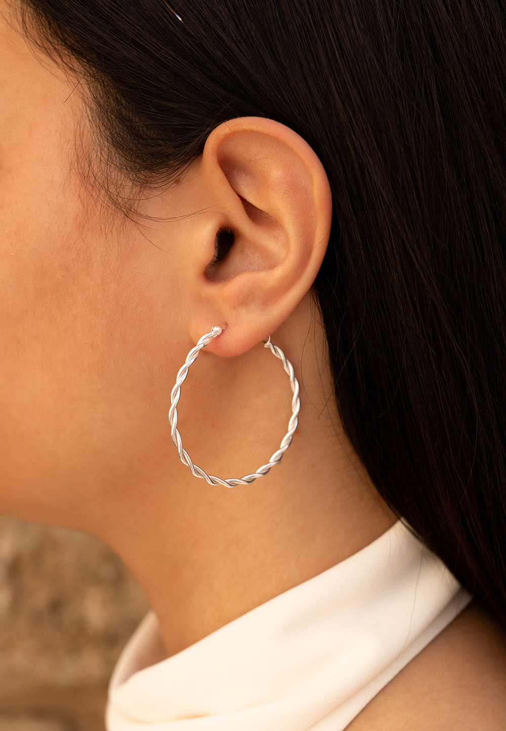TANAY EARRINGS (40MM)| Silver Braided Hoops – San Saru
