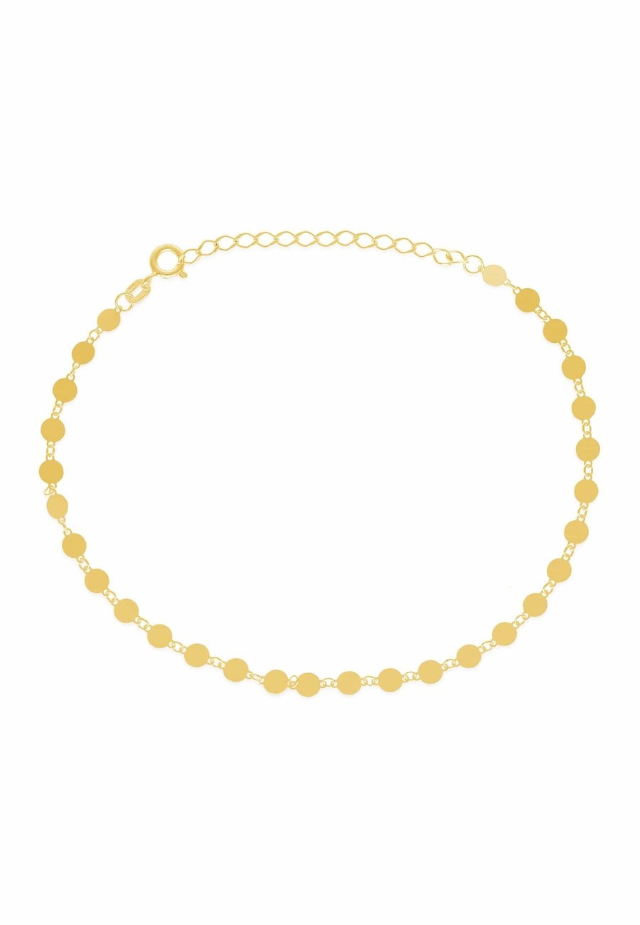 tobillera chapada en oro con cadena y pequeñas chapitas