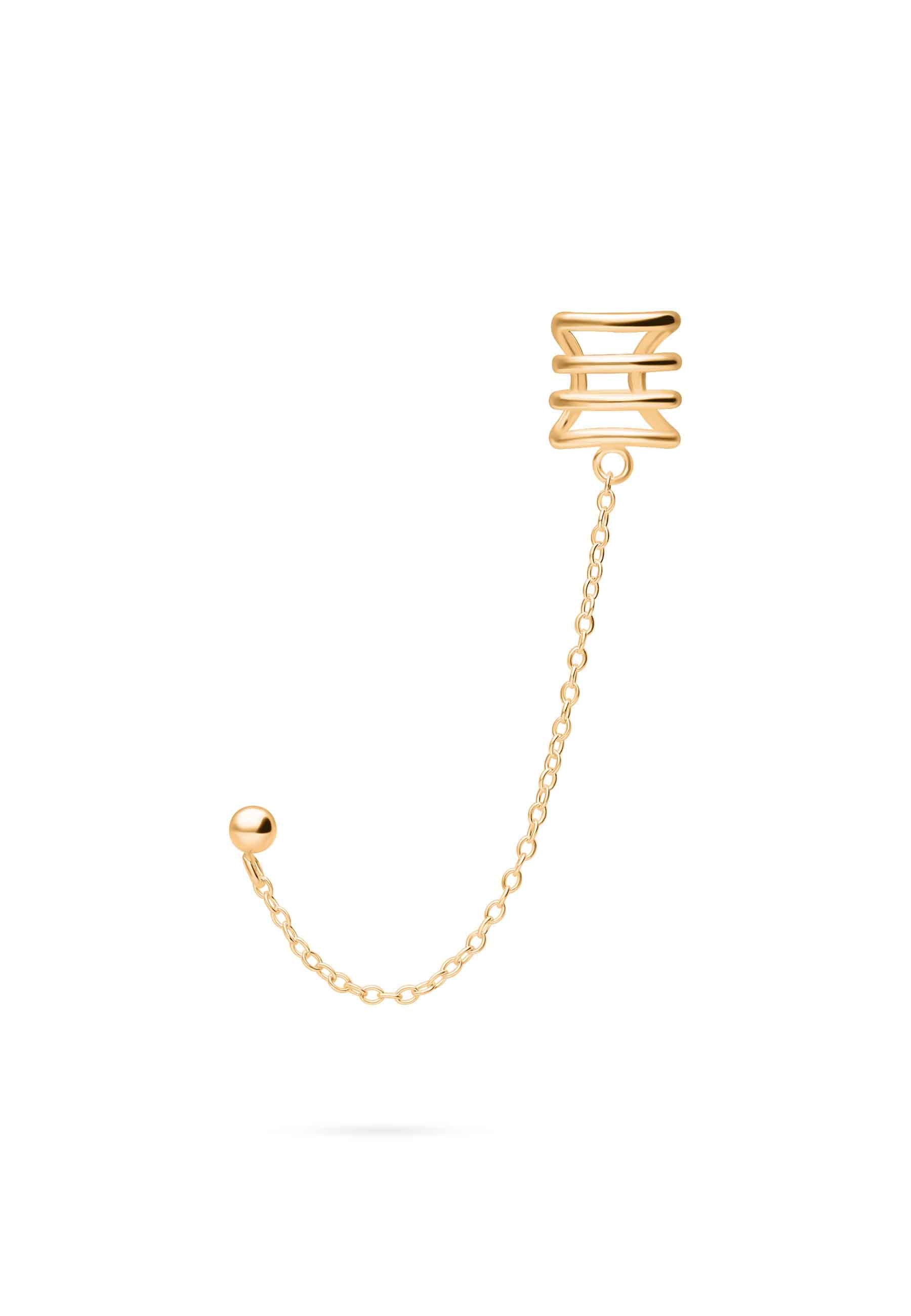 Ear Cuff Con Catena E Sfera In Argento Sterling 925 – Orecchio A Cerchio Aperto, Gioiello Anallergico Con Marchio .925, Peso 1.6g