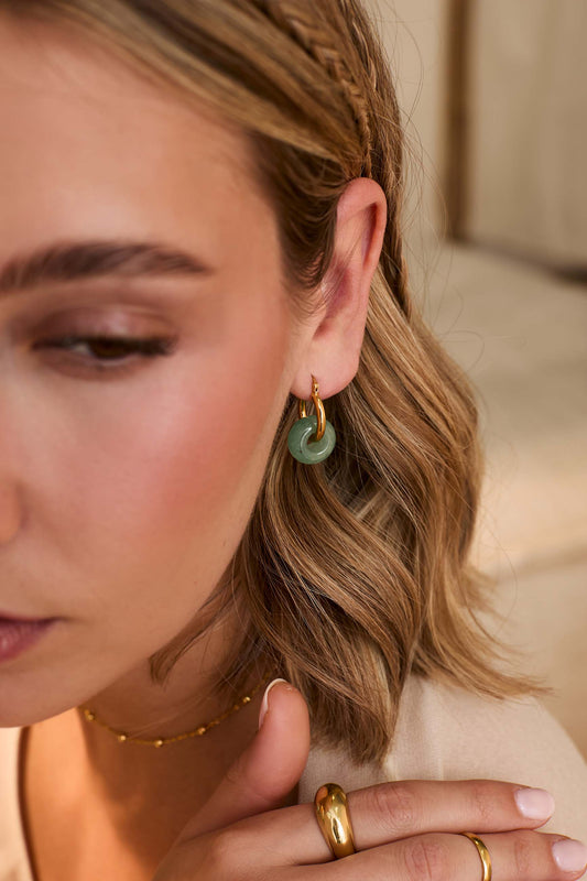 BOUCLES D'OREILLES KAMALA PIERRE AMAZONITE OR (16MM)