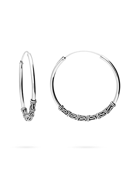 Boucles d'oreilles Argent Créole Patinées Double Motif Tribal Avec