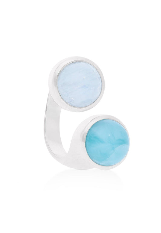 Anillo de plata  Vadisa con larimar y piedra luna 