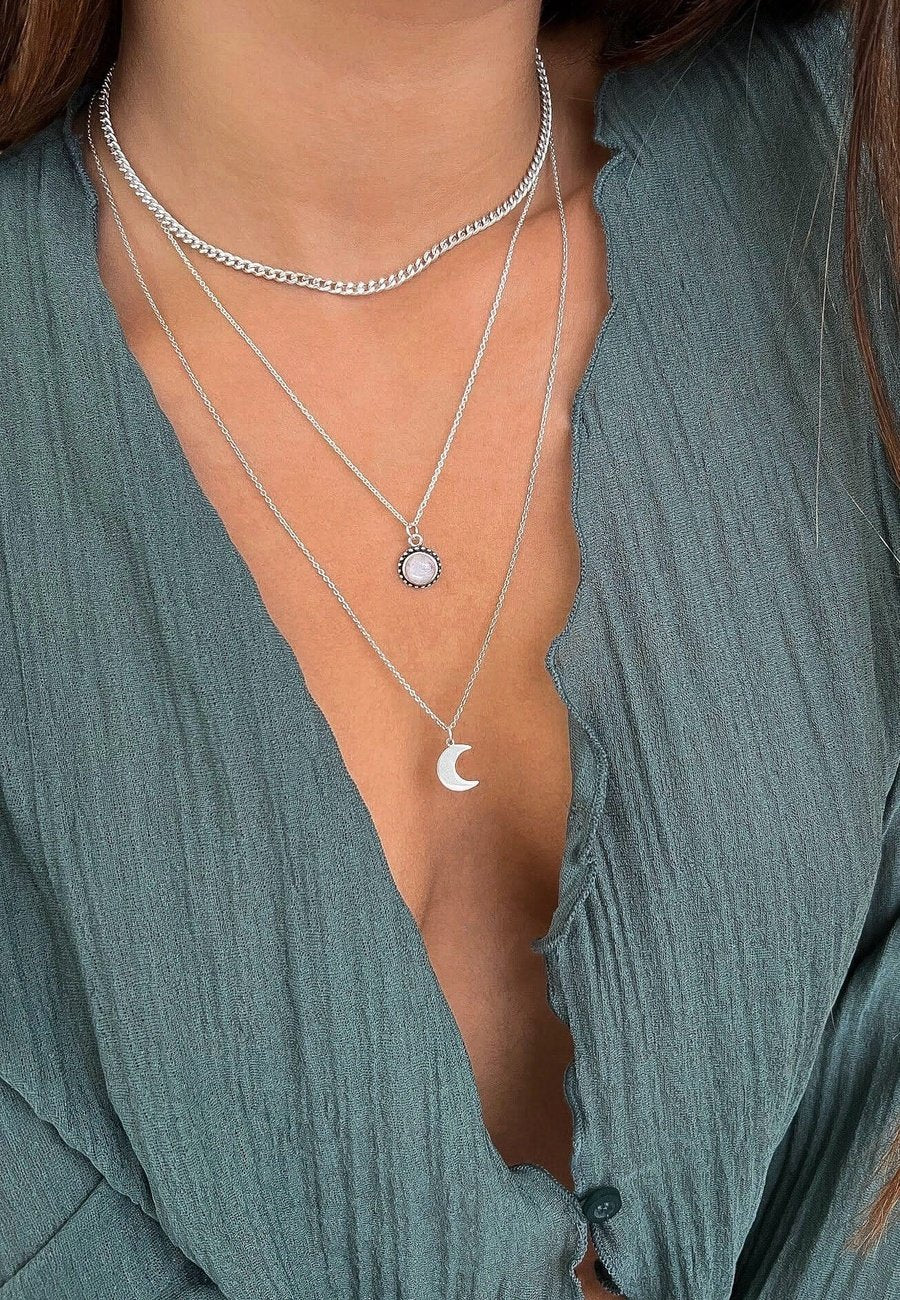 GAVU Collana Donna Con Ciondolo Luna In Argento 925 - Simbolo Femminilità Con Zirconia - Oro O Argento - 40+5 Cm