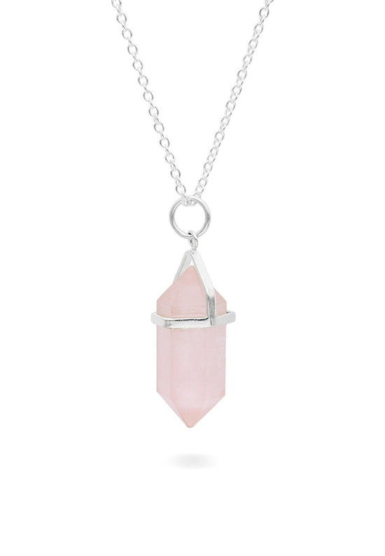 Colgante De Cuarzo Rosa En Punta Biterminada | Plata 925 – LaMineria Artesana