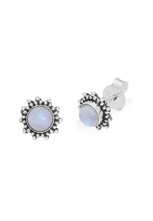 Orecchini a perno in argento 925 con pietra di luna e gatto Orecchini a perno in argento 925 con pietra di luna e gatto